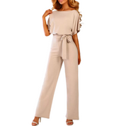 Dames zomerjumpsuit met wijde pijpen en korte mouwen