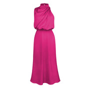 Dames maxi jurk met hoge kraag en neckholder