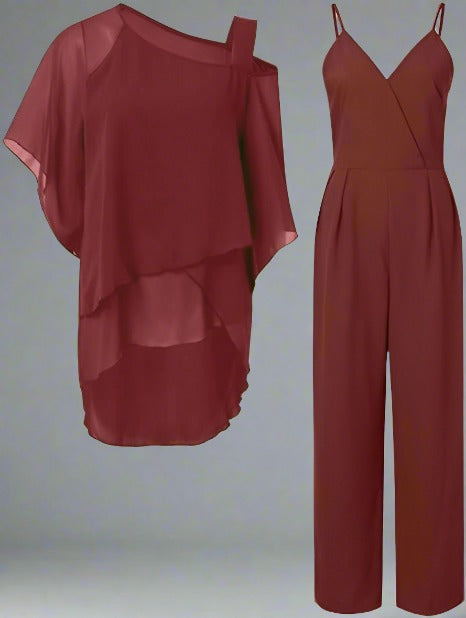 Elegante tweedelige set dames | Brede pijp broek en losse top