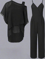 Elegante tweedelige set dames | Brede pijp broek en losse top