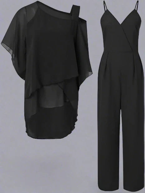 Elegante tweedelige set dames | Brede pijp broek en losse top