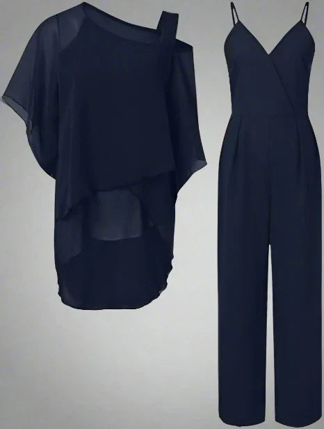 Elegante tweedelige set dames | Brede pijp broek en losse top