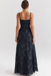 Dames avondjurk chiffon off-shoulder maxi - Paars en zwart