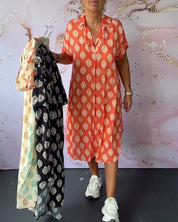 Women's midi shirt dress summer - Polka dots and short sleeves