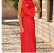 Dames maxi jurk met hoge kraag en neckholder