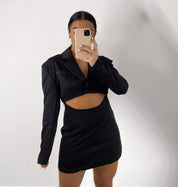 Dames blazer jurk met cut-out - Cropped blazer en mini rok look