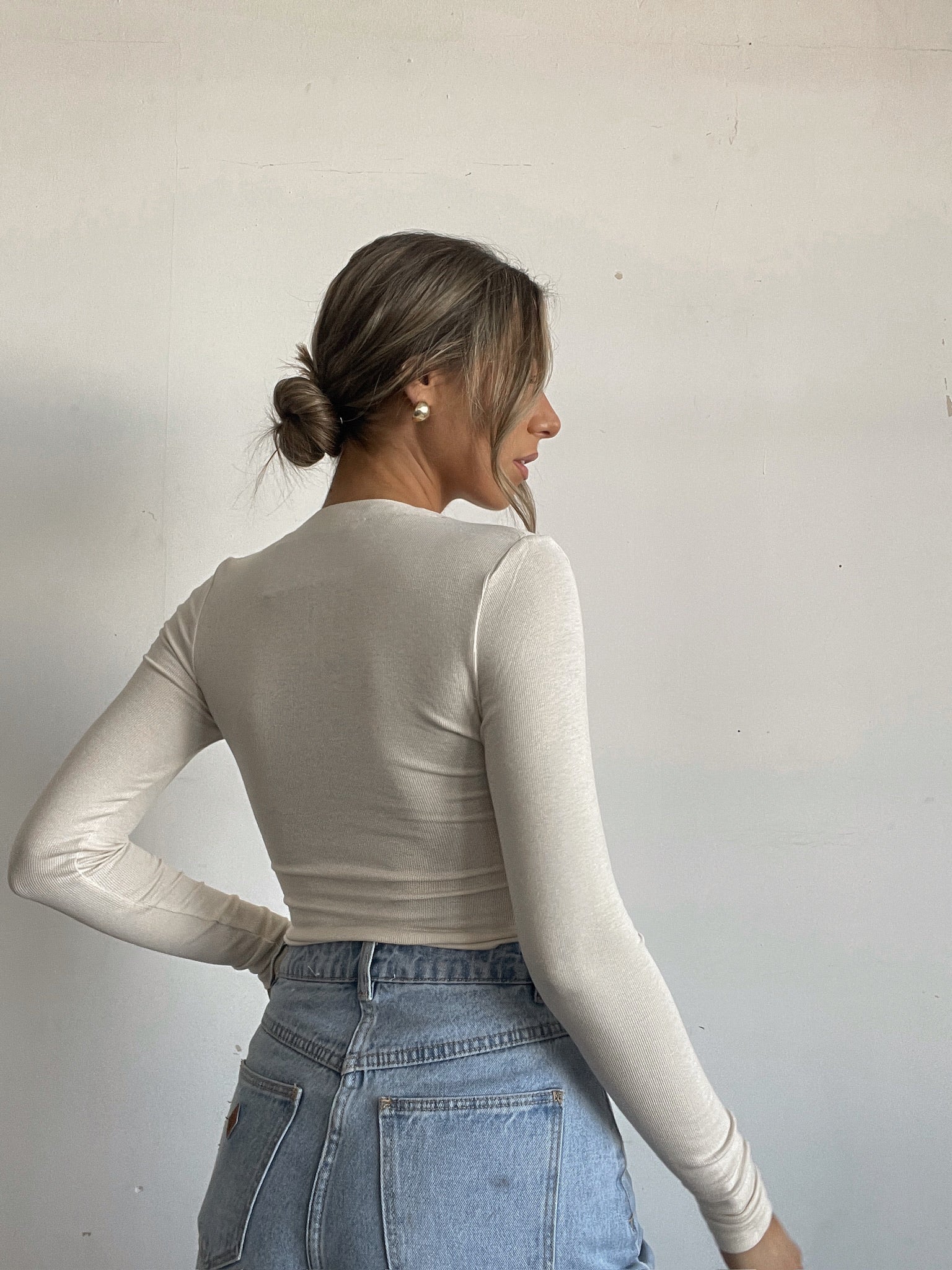 Dames basic top met rits | Slim fit en lange mouwen