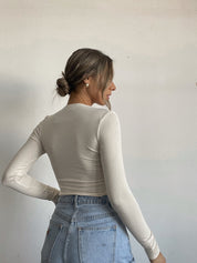 Dames basic top met rits | Slim fit en lange mouwen