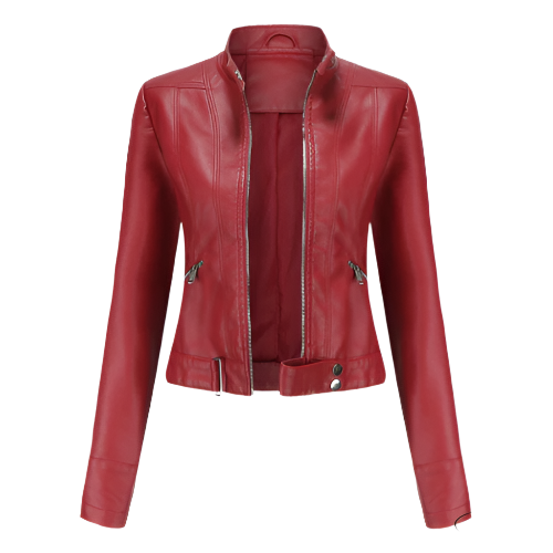Dames leren jas met ritssluiting en steekzakken