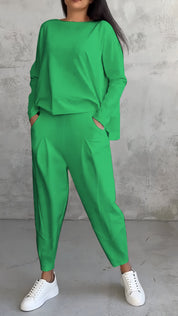 Tweedelige Dames Set Ruime Pasvorm | Oversized Top Boothals en Joggingbroek