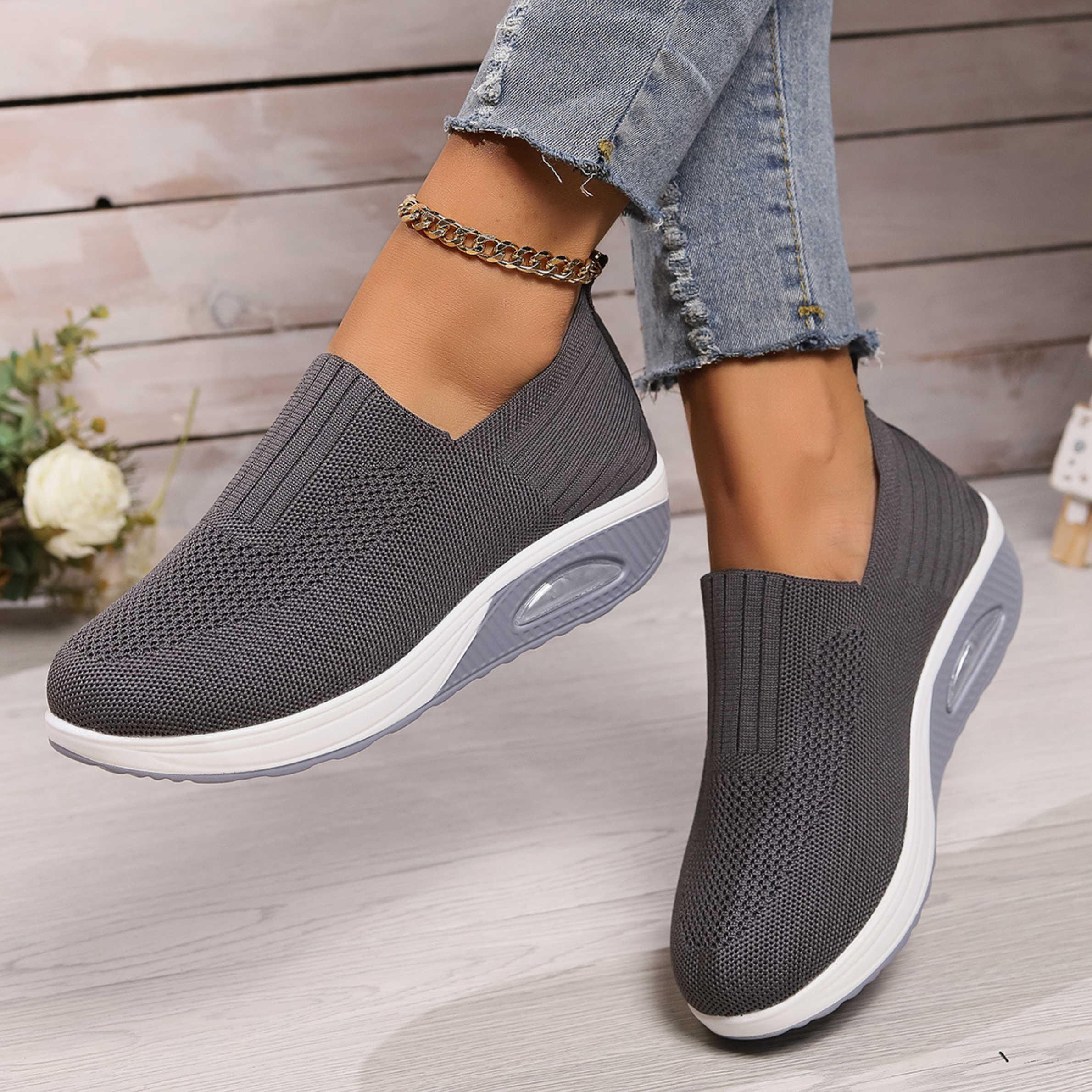 Comfortabele dames instappers | Ademend sneakers met dikke zool