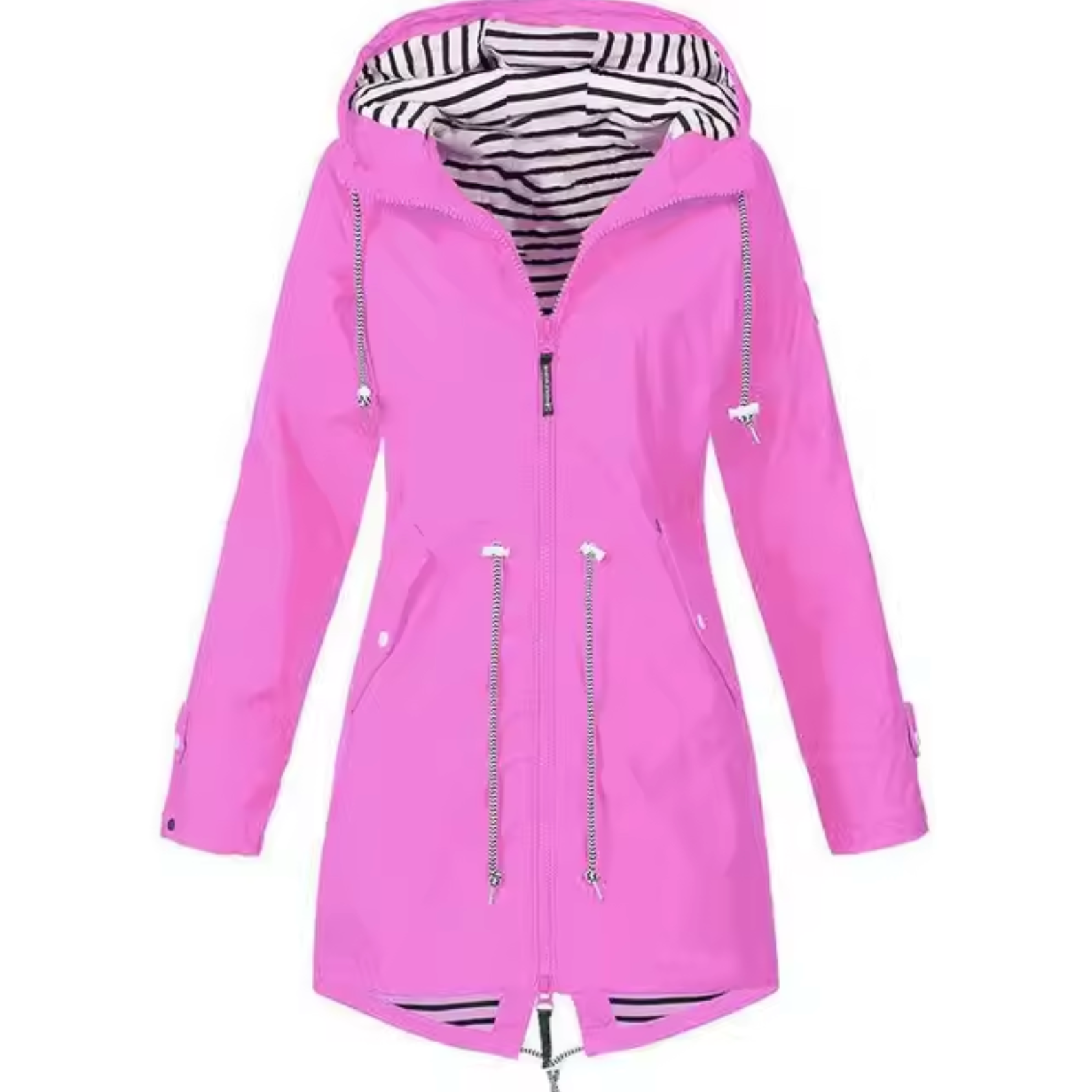 Dames regenjas met capuchon | Waterafstotende jas met trekkoord taille