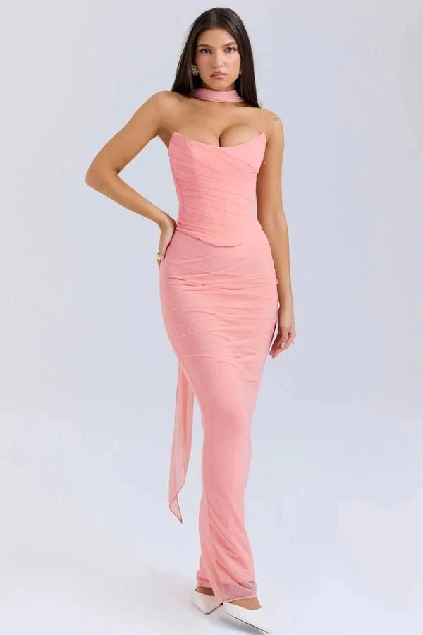 Strapless Corset Minirok met Netstof