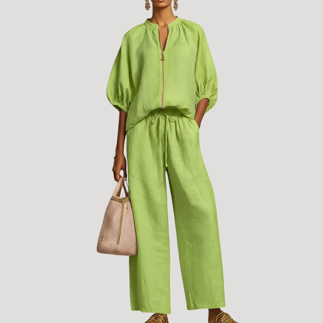 Zomer Co-Ord Set met Ballonmouwen en Wijde Broek
