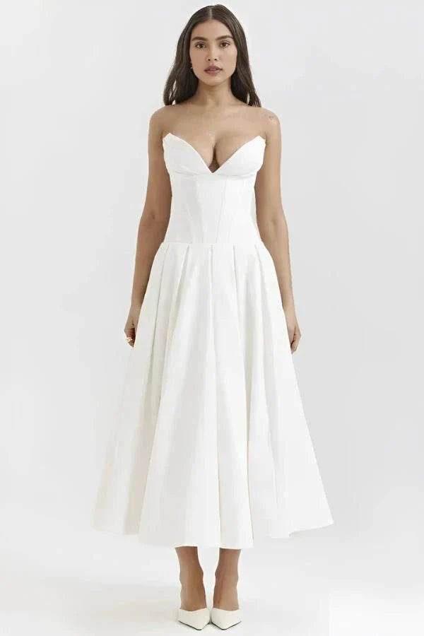 Corset Midi Jurk met Volle Rok