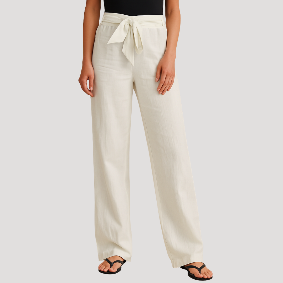 Dames linnen broek met trekkoord en elastische taille zomer