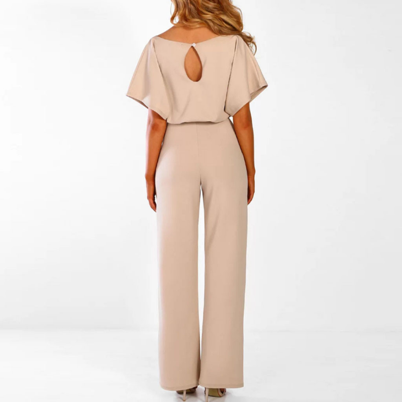 Dames zomerjumpsuit met wijde pijpen en korte mouwen