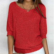 Dames trui met korte mouwen | Luchtige gebreide top met ronde hals