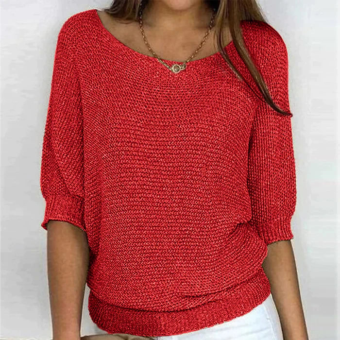 Dames trui met korte mouwen | Luchtige gebreide top met ronde hals