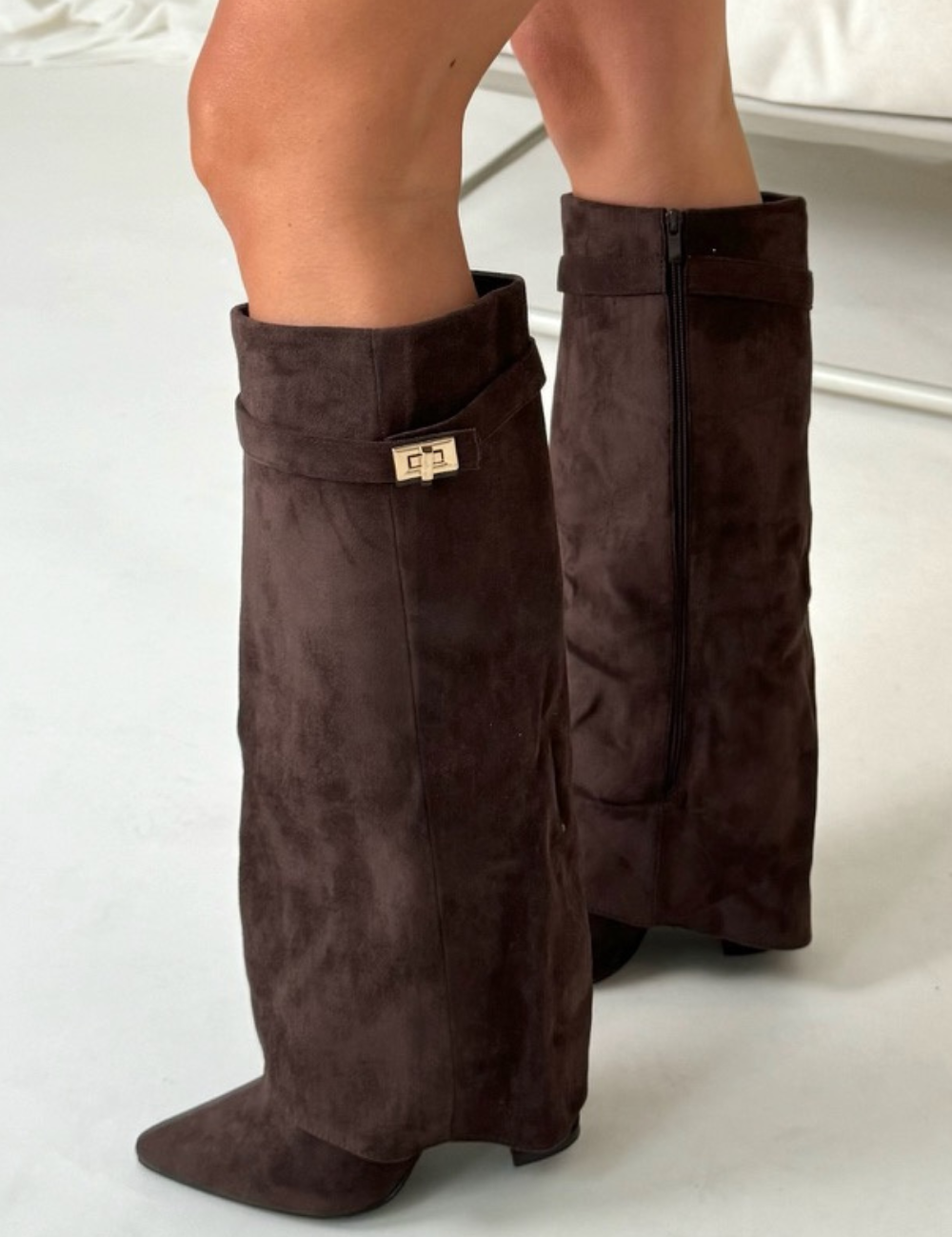 Hoge dames laarzen met wijde schacht en omslag | Slouchy