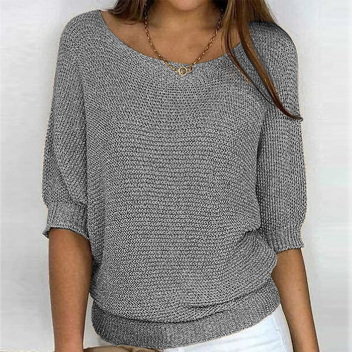 Dames trui met korte mouwen | Luchtige gebreide top met ronde hals