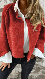 Dames Kort Jack met Zachte Pluizige Textuur | Vest Stijl met Opstaande Hals