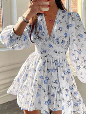 Women's summer dress V-neck with floral print
