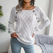 Dames kabeltrui | Warme trui met knoopdetails en ronde hals