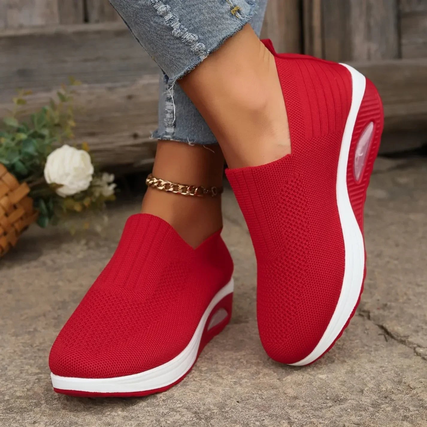 Comfortabele dames instappers | Ademend sneakers met dikke zool