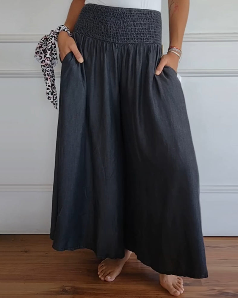 Dames wijde broek met hoge taille en elastische tailleband