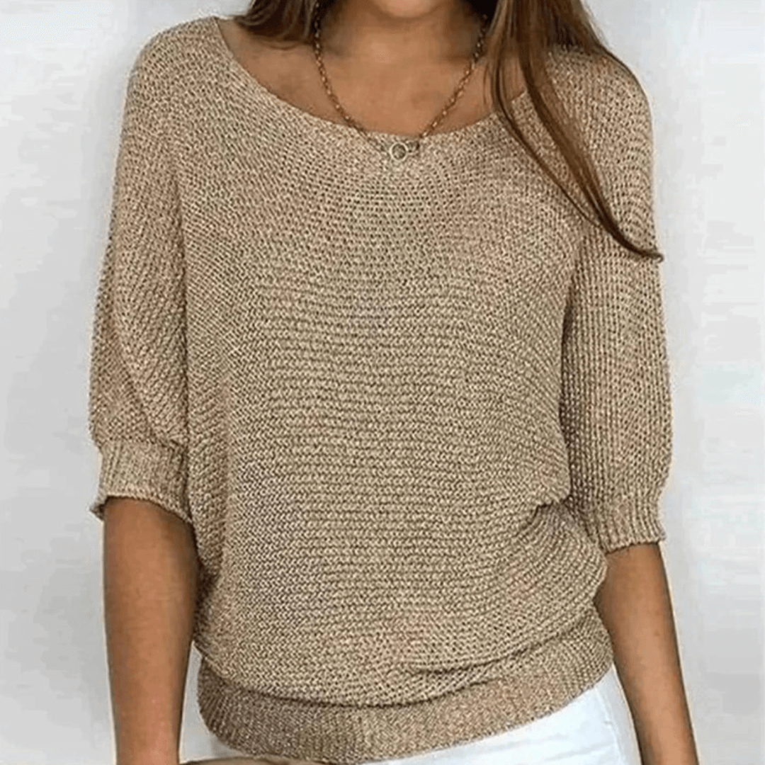 Luchtige dames trui | Halflange mouw gebreid shirt