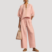 Zomer Co-Ord Set met Ballonmouwen en Wijde Broek
