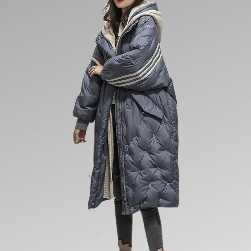 Dames lange gewatteerde winterjas | Warme puffer jas met capuchon