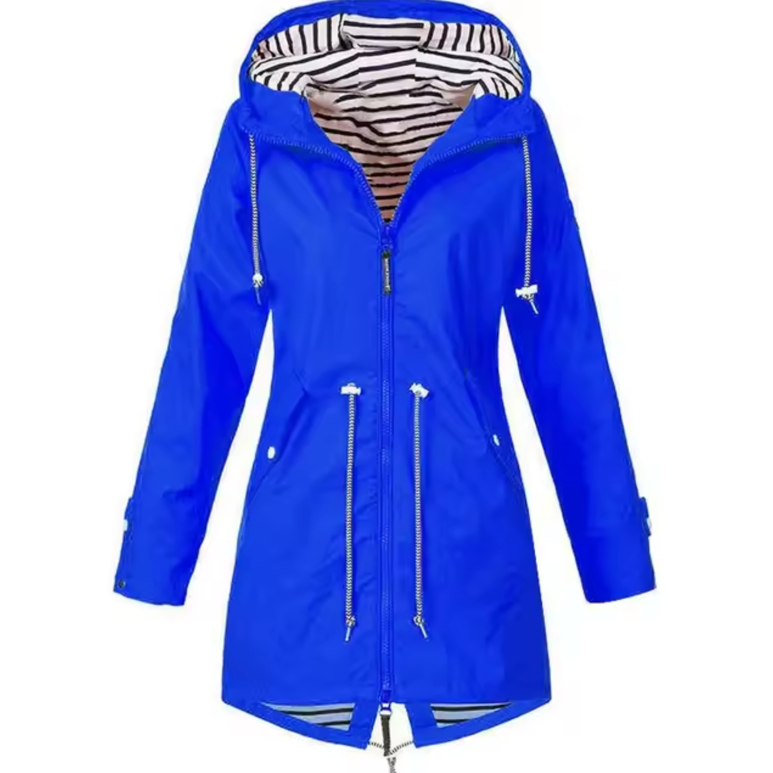 Dames regenjas met capuchon | Waterafstotende jas met trekkoord taille
