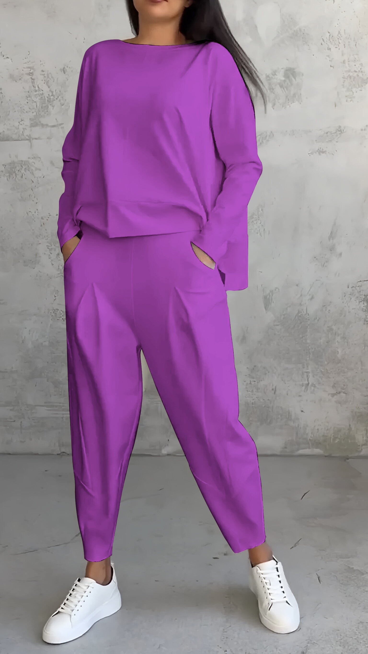 Tweedelige Dames Set Ruime Pasvorm | Oversized Top Boothals en Joggingbroek