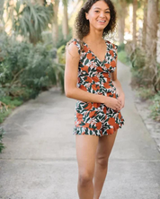 Women's swimsuit V-neck with built-in shorts and bra