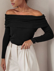Dames off-shoulder gebreide top | Met elegante gedrapeerde halslijn