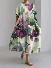 Dames midi zomerjurk met botanische bloemenprint