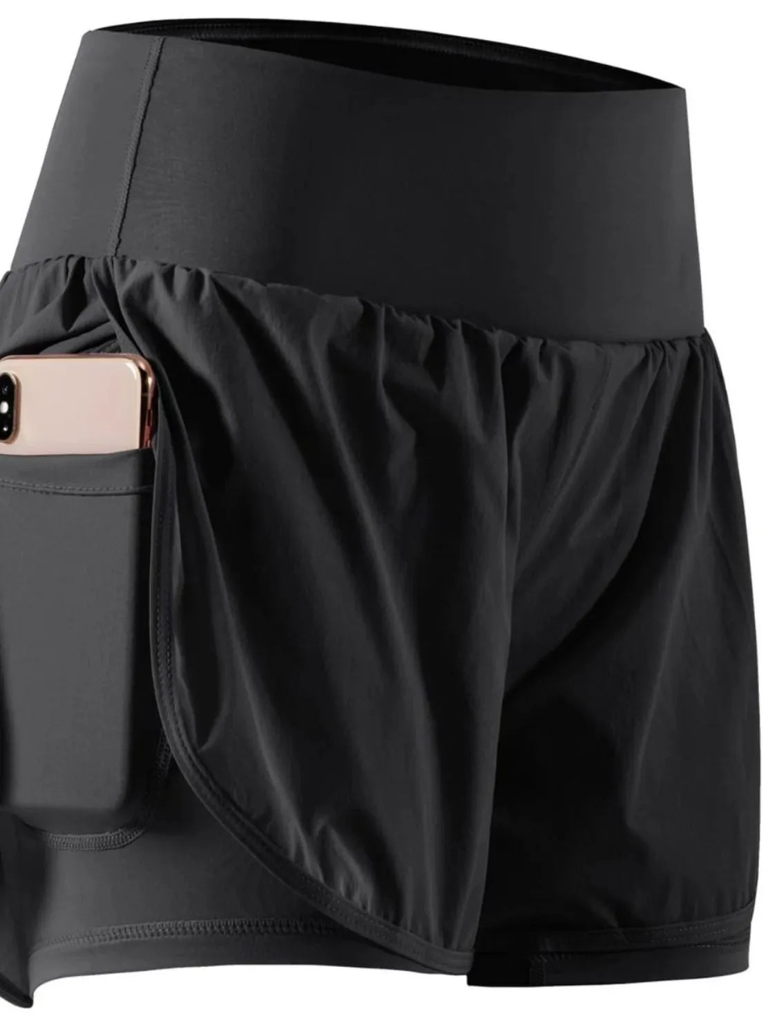 Dames sportshorts high waist met zakken voor fitness