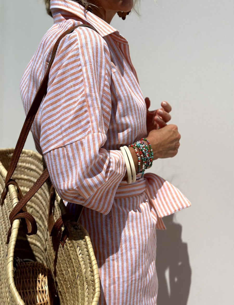 Dames Lange Overhemdjurk met Strepen | Shirt Dress met Knoopsluiting en Ceintuur