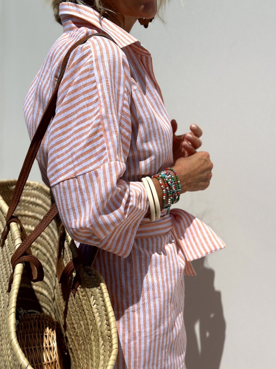 Dames Lange Overhemdjurk met Strepen | Shirt Dress met Knoopsluiting en Ceintuur