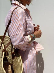 Dames Lange Overhemdjurk met Strepen | Shirt Dress met Knoopsluiting en Ceintuur