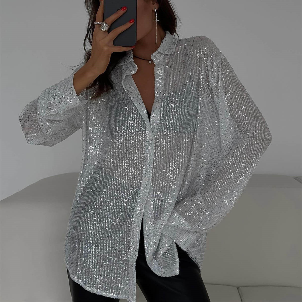 Ladies festive blouse with sequins
