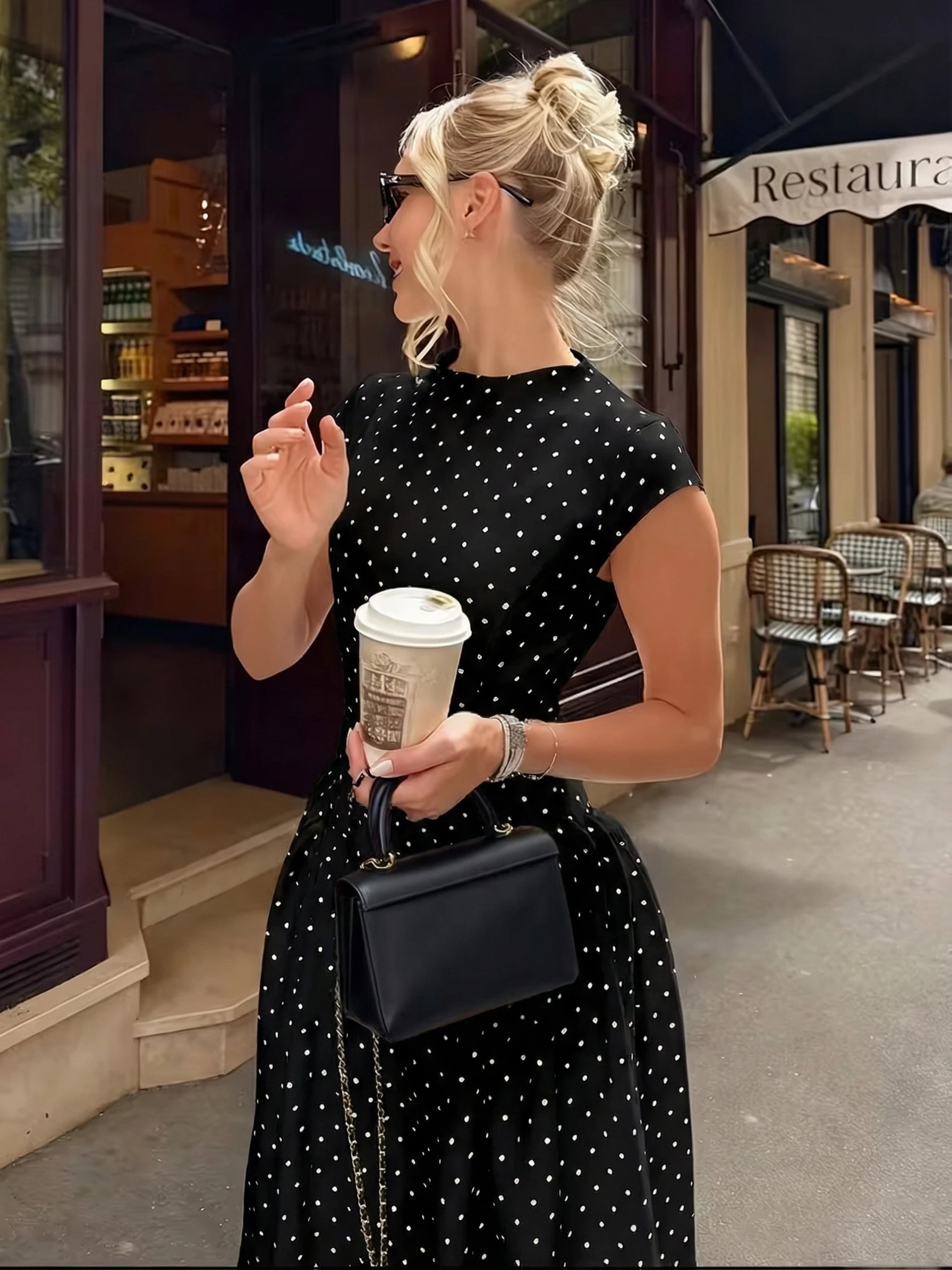 Dames zomerjurk maxi met stippenprint en ronde hals