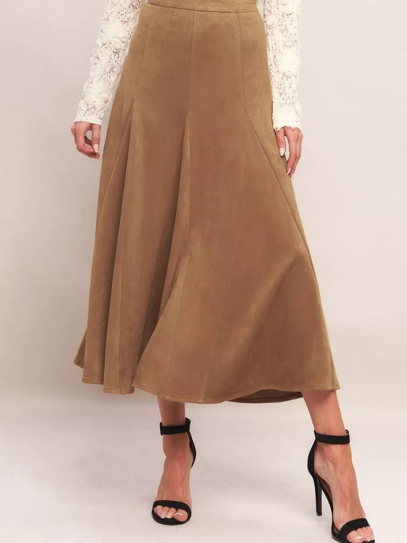 Dames bruine midi rok A-lijn met elastische taille
