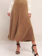 Dames bruine midi rok A-lijn met elastische taille