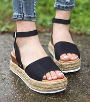 Dames platform sandalen met espadrille zool en enkelbandje