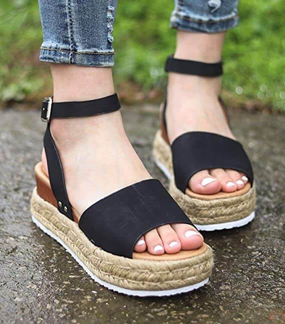 Dames platform sandalen met espadrille zool en enkelbandje
