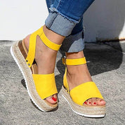 Dames platform sandalen met espadrille zool en enkelbandje