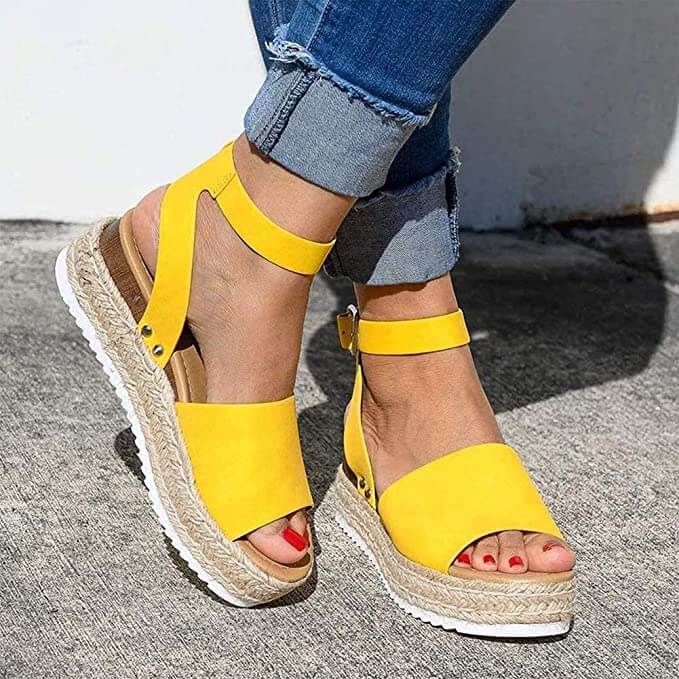 Dames platform sandalen met espadrille zool en enkelbandje